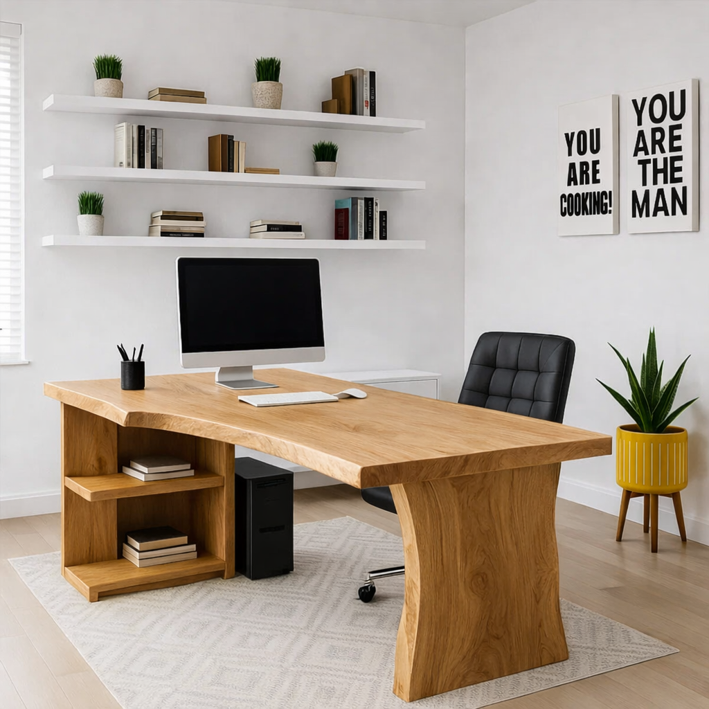 Live Edge Executive Desk Modern Office Desk With Storage Large Writing Computer Desk