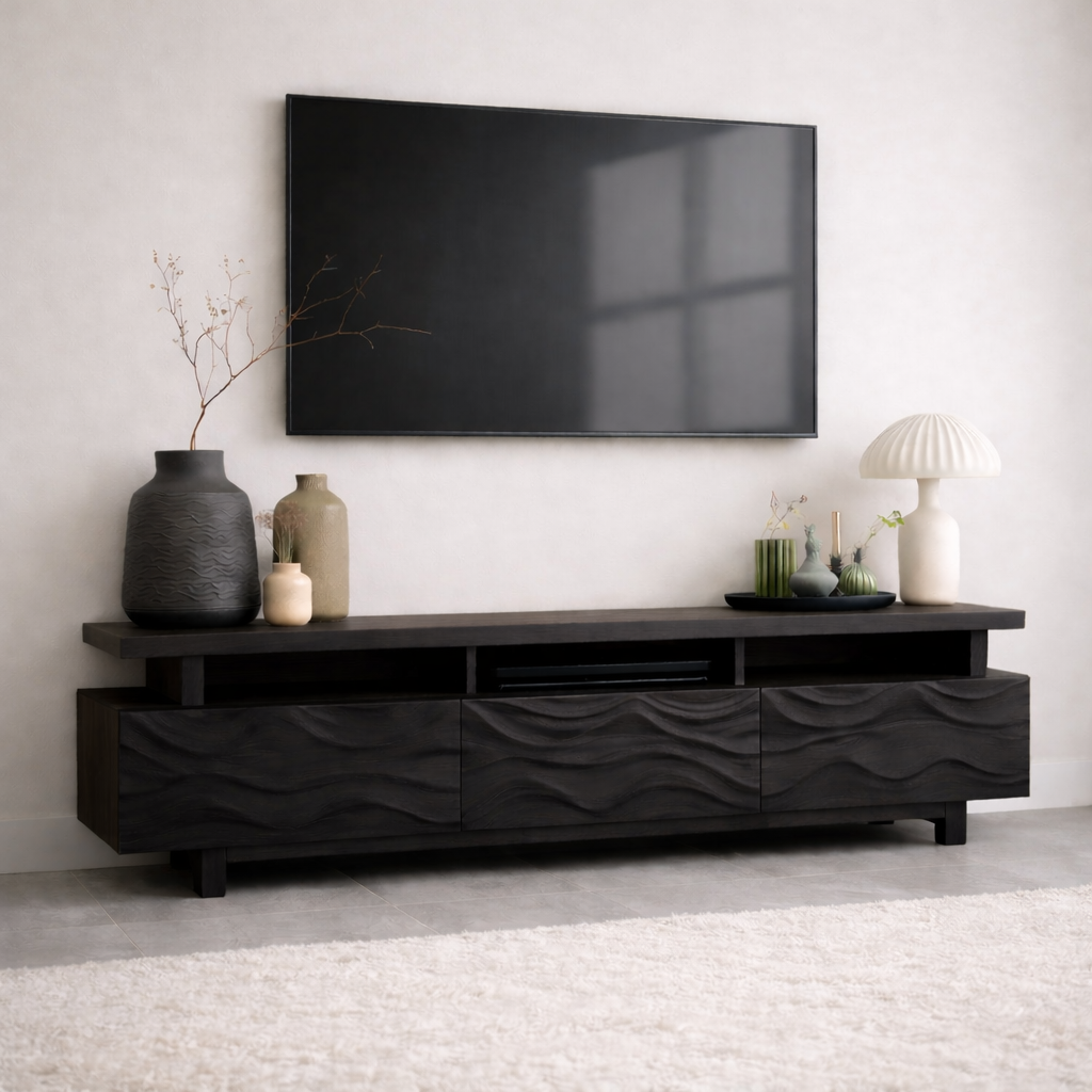 Mid Century Solid Wood TV Stand Long Media Console Modern Entertainment Cabinet
