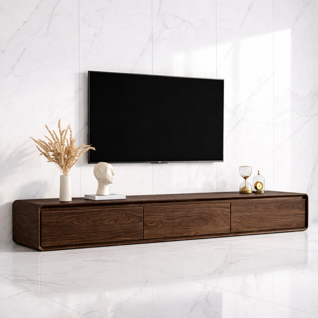 Modern Solid Wood TV Stand Ultra Low Profile Minimalist Media Console Storage Unit