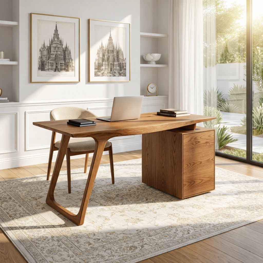 Modern Writing Desk with Drawer Storage Minimal Home Office Table Wooden Workstation