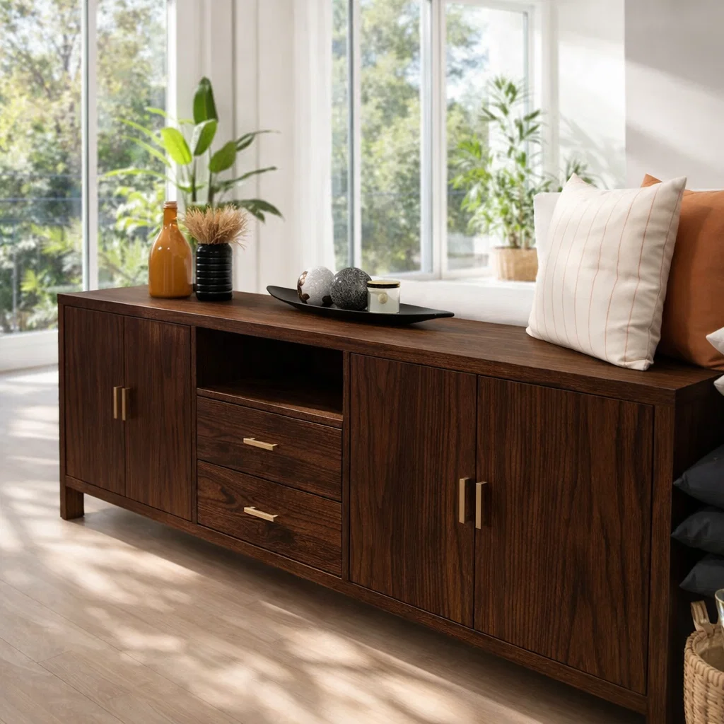 Sideboard Cabinet with Drawers, Doors and Open Shelf Storage