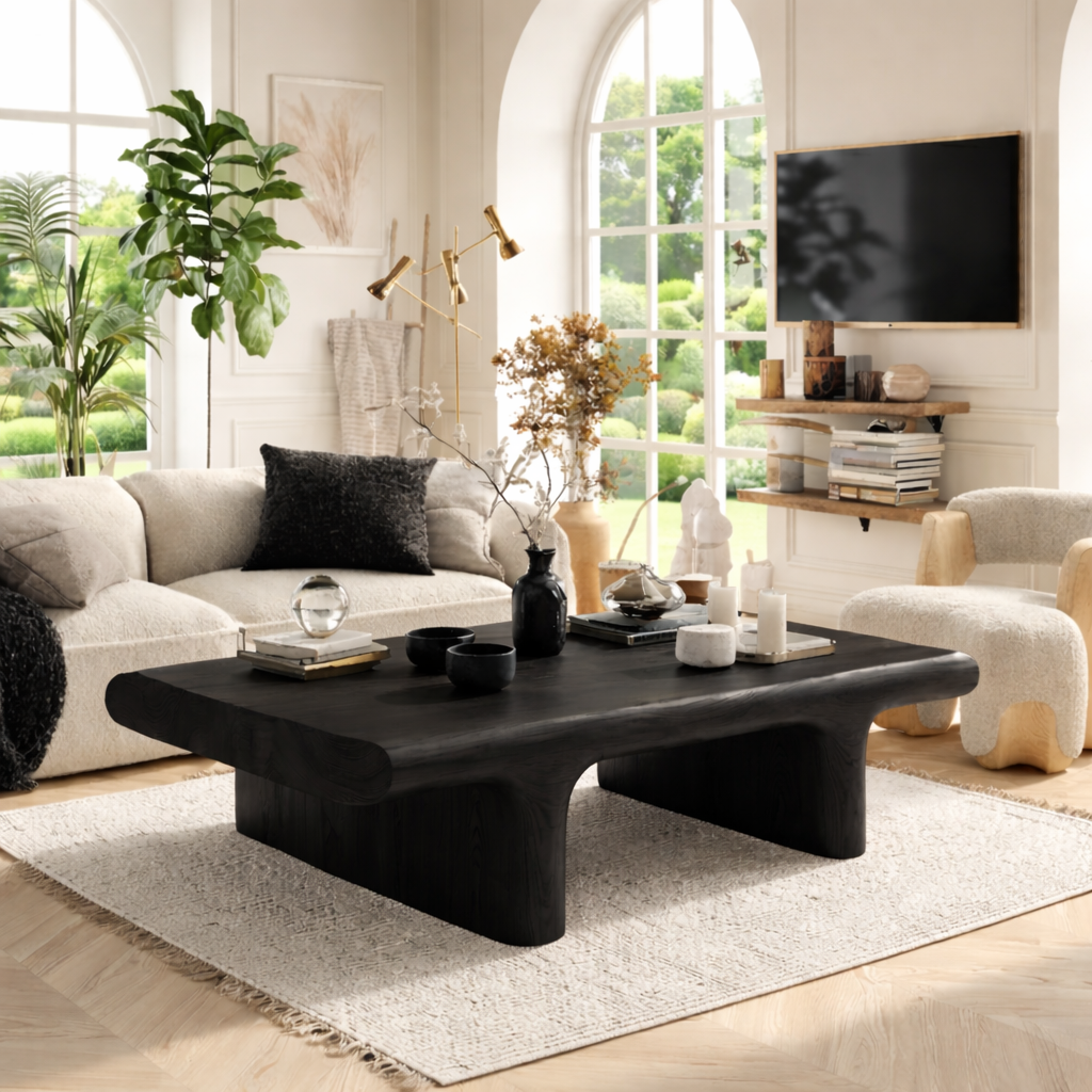Unique Wooden Coffee Table with Sculptural Curved Design
