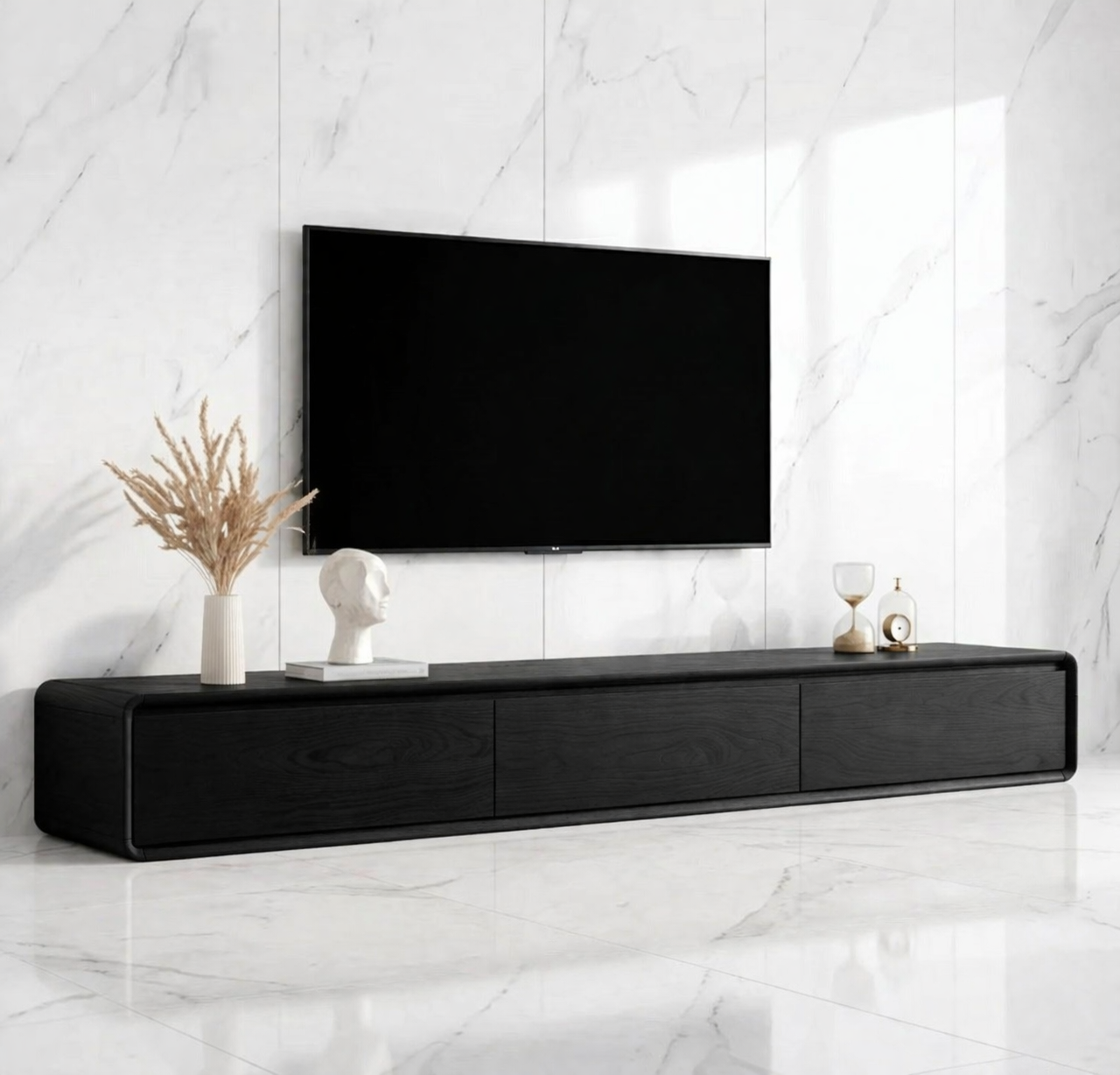 Modern Solid Wood TV Stand Ultra Low Profile Minimalist Media Console Storage Unit