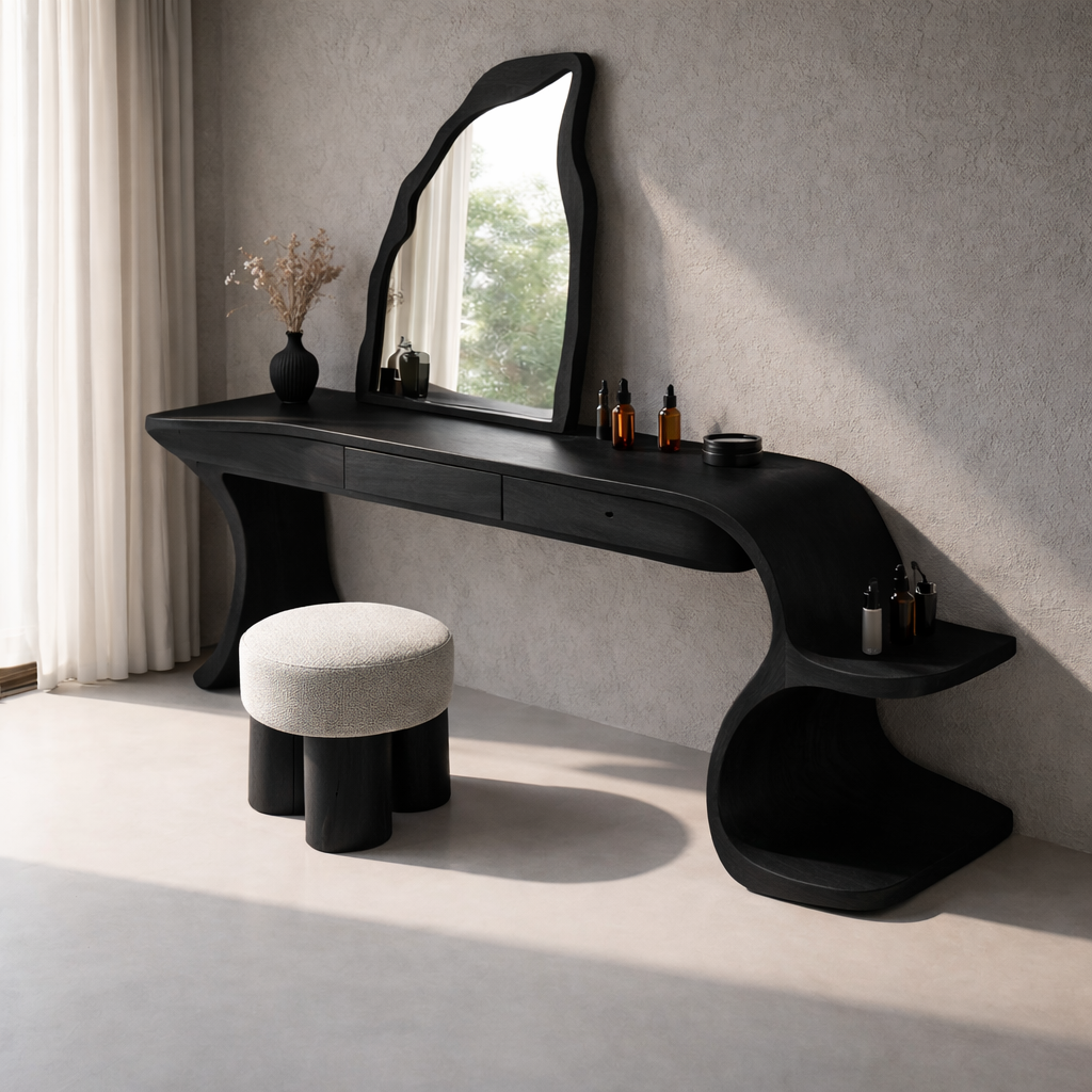 Handcrafted Solid Wood Makeup Vanity with Organic Design and Storage