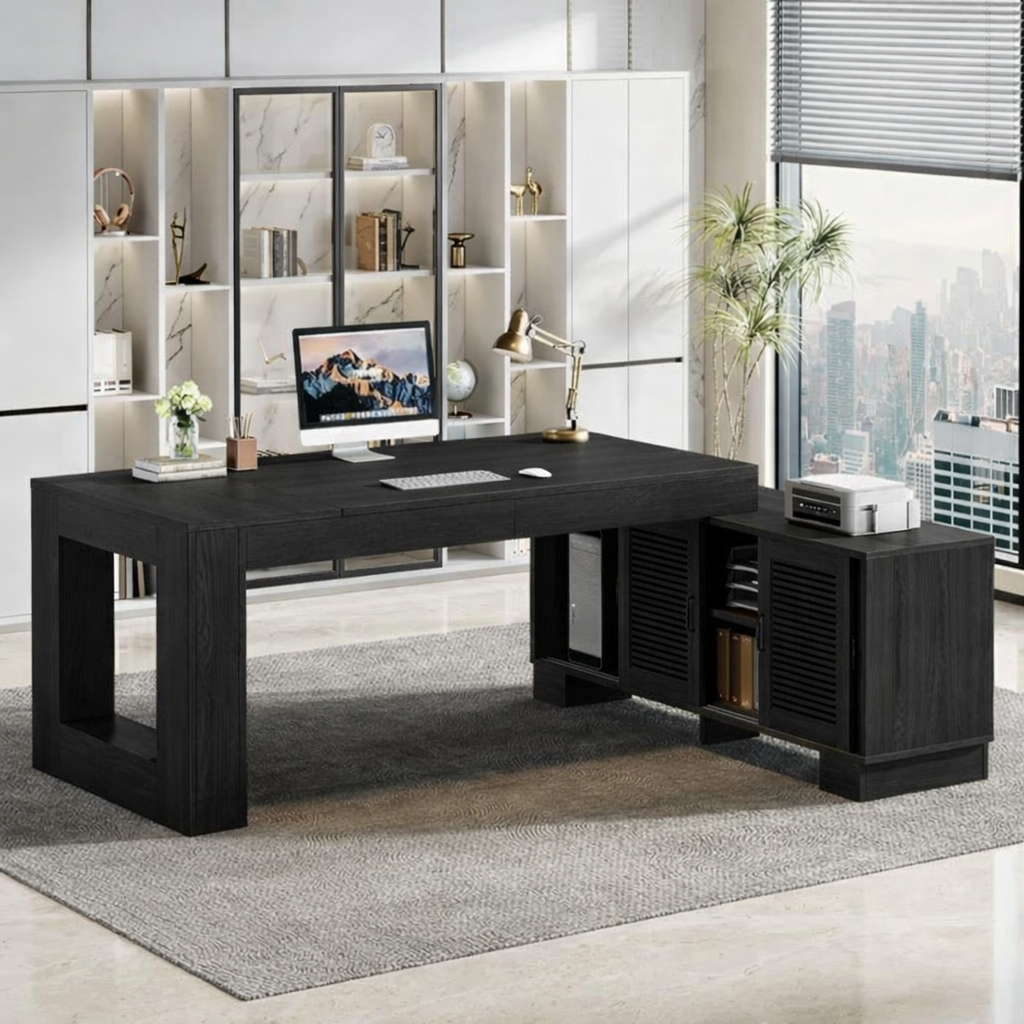 Modern Work Desk with Storage and Sleek Design for Home Office