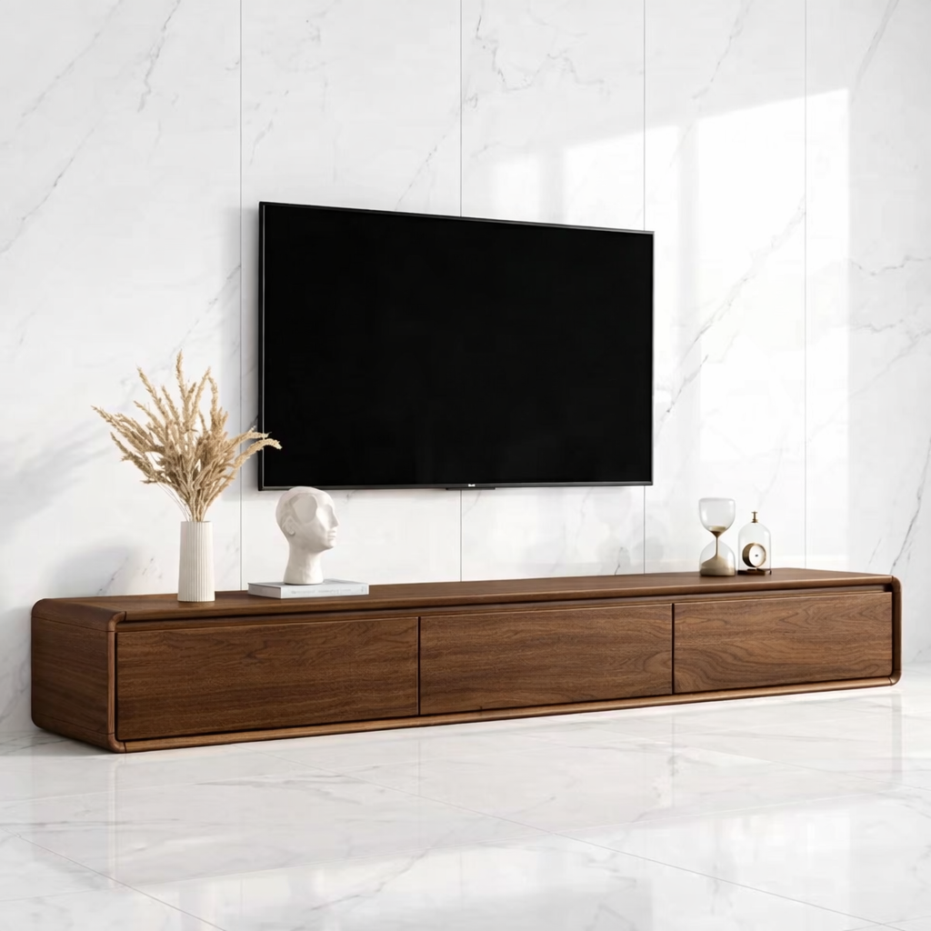Modern Solid Wood TV Stand Ultra Low Profile Minimalist Media Console Storage Unit