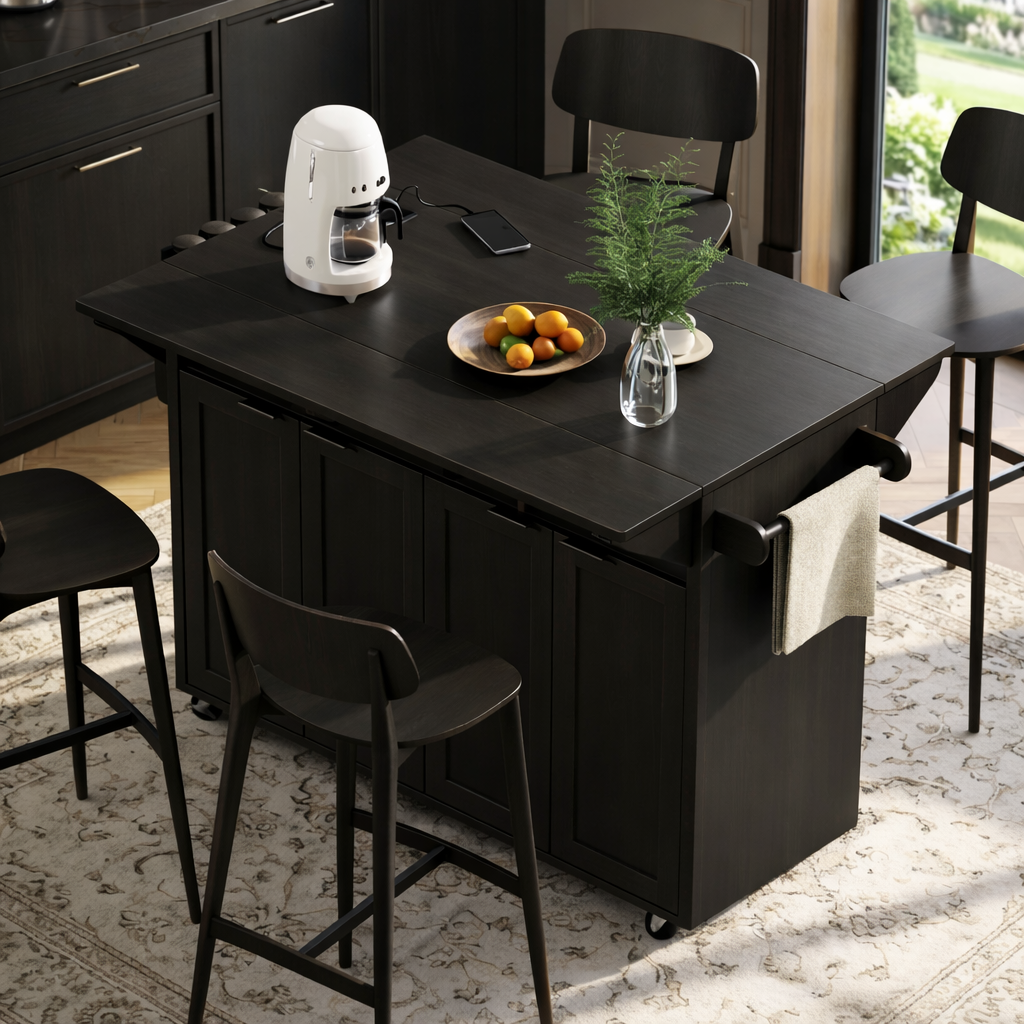 Rolling Kitchen Island with Drop Leaf Table, Storage Cabinet, Dining Cart for Small Kitchen Space