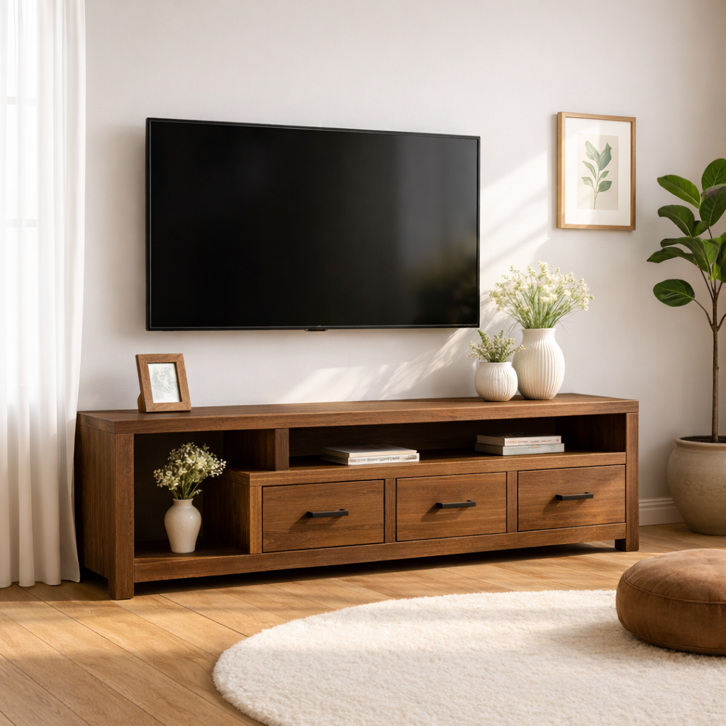 Modern Wood TV Stand With Drawers and Open Shelf Long Media Console Entertainment Center