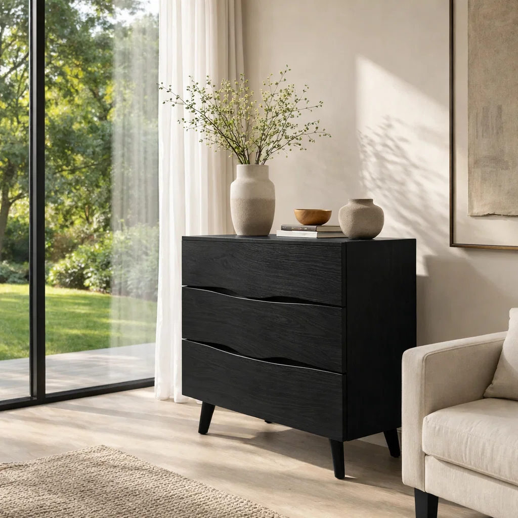 Live Edge Solid Wood Console Sideboard – Rustic Modern Walnut Storage Cabinet