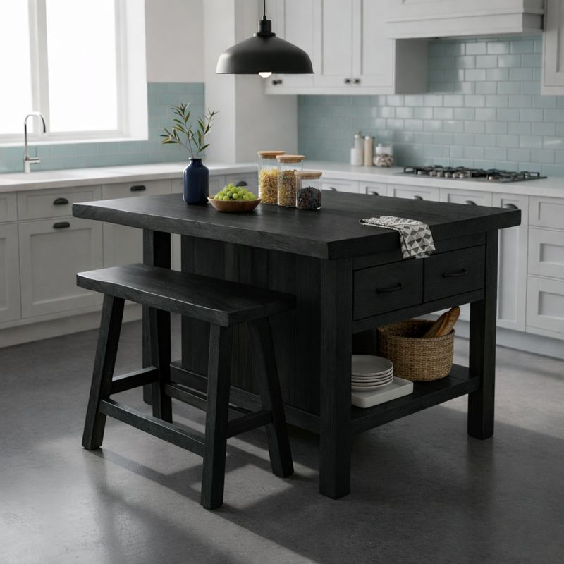 Live Edge Solid Wood Kitchen Island with Storage Drawers - Rustic Farmhouse Butcher Block Station