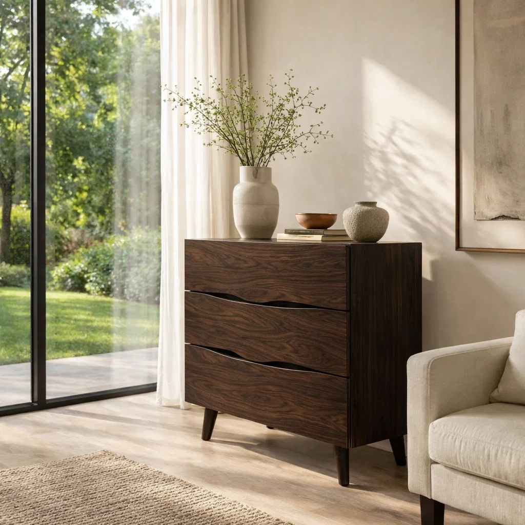 Live Edge Solid Wood Console Sideboard – Rustic Modern Walnut Storage Cabinet