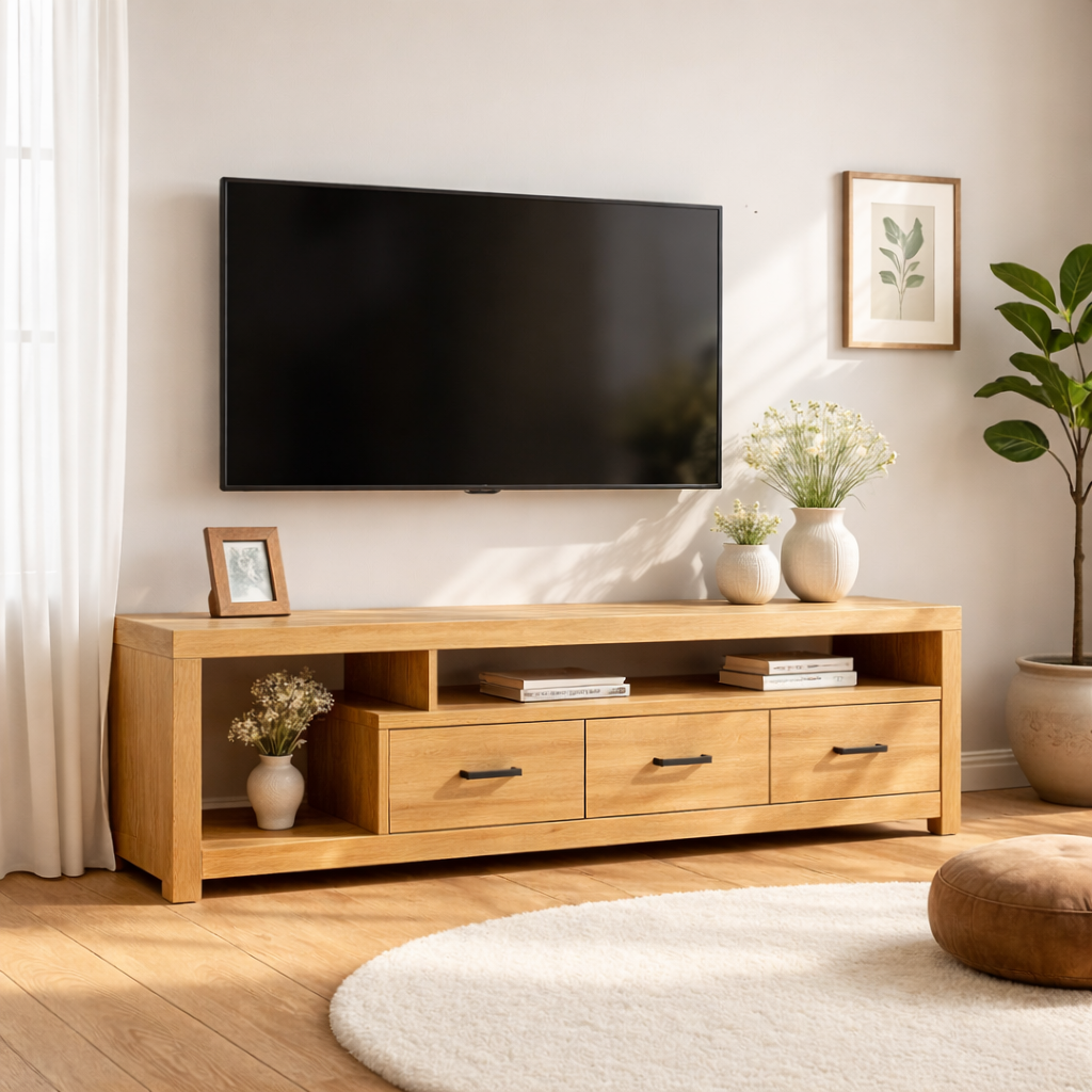 Modern Wood TV Stand With Drawers and Open Shelf Long Media Console Entertainment Center