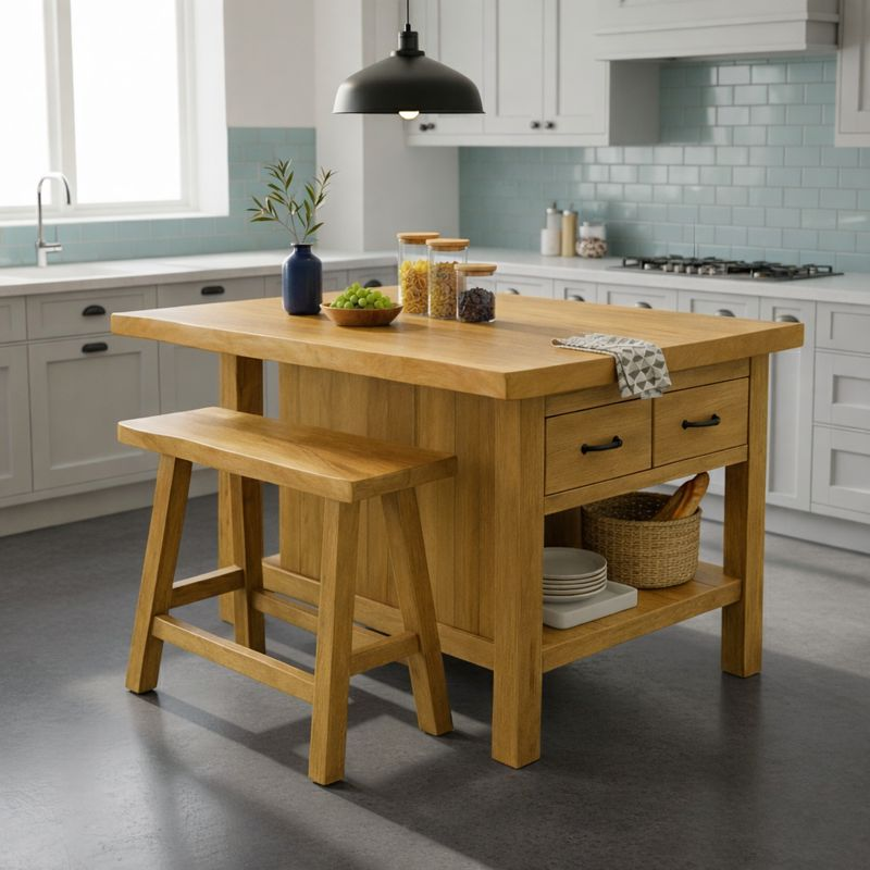 Live Edge Solid Wood Kitchen Island with Storage Drawers - Rustic Farmhouse Butcher Block Station