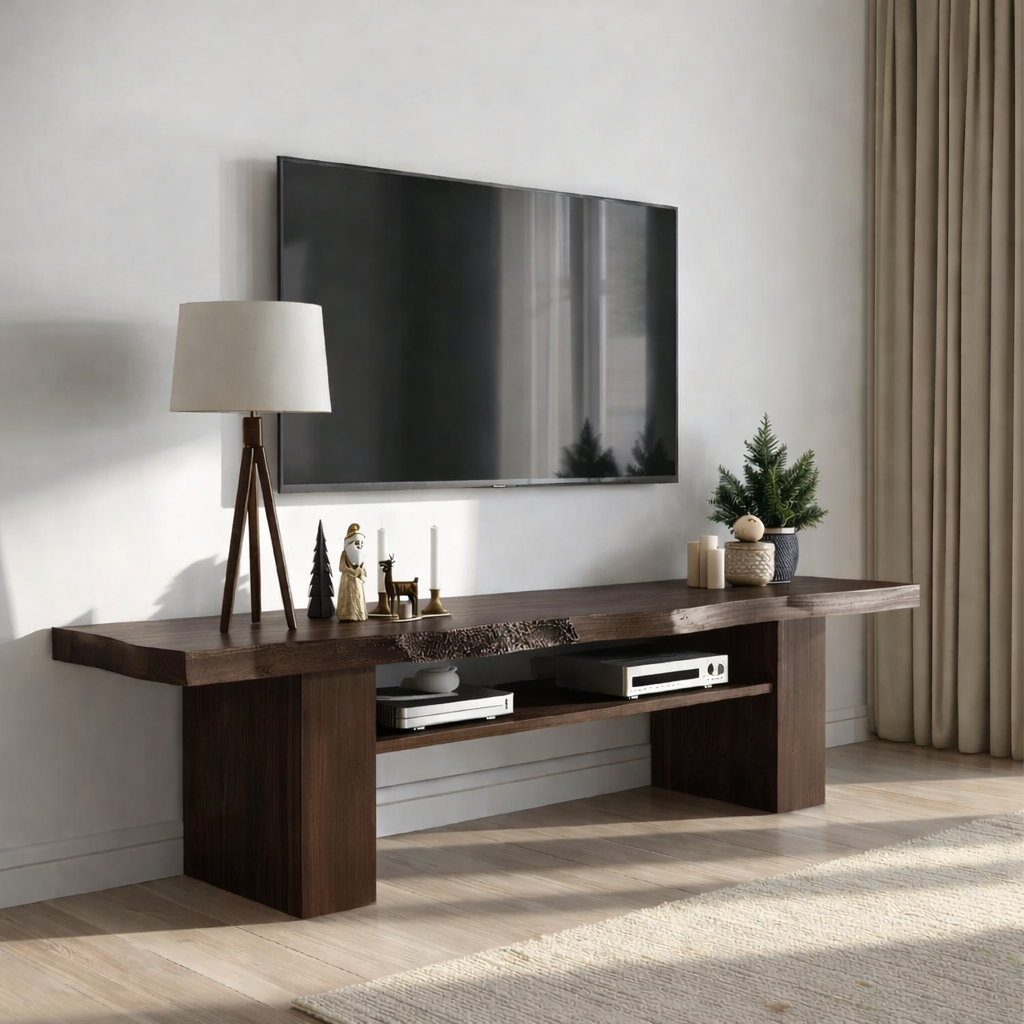 Live Edge Solid Wood TV Stand Rustic Media Console Modern Entertainment Center Table