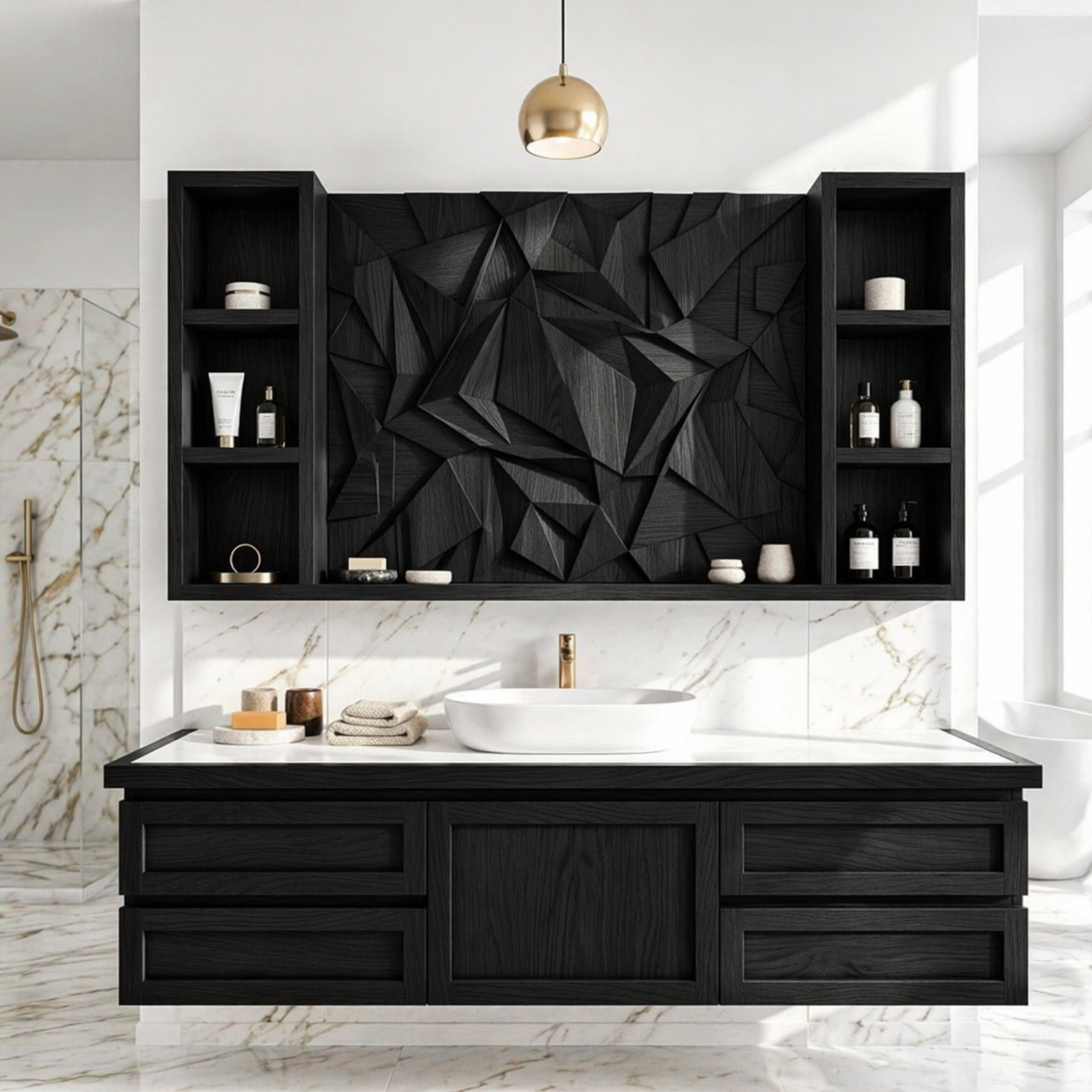Floating Bathroom Cabinet, Geometric Wall Mounted Vanity Storage Organizer Shelf