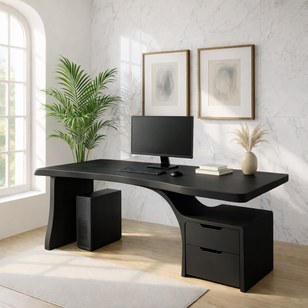 Live Edge Executive Desk Modern Office Desk With Drawer Storage Large Workspace