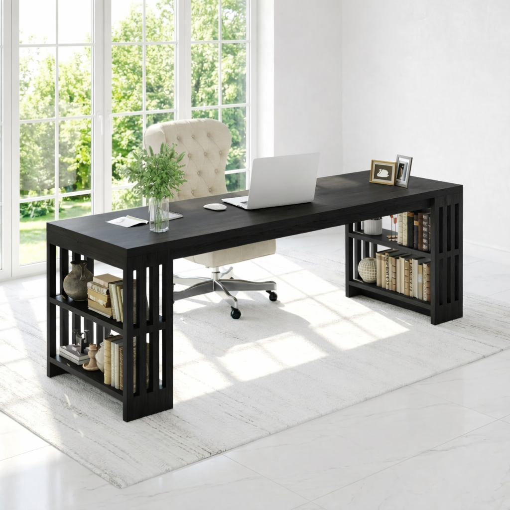 Modern Office Desk with Storage Shelves Large Writing Computer Desk Home Workspace