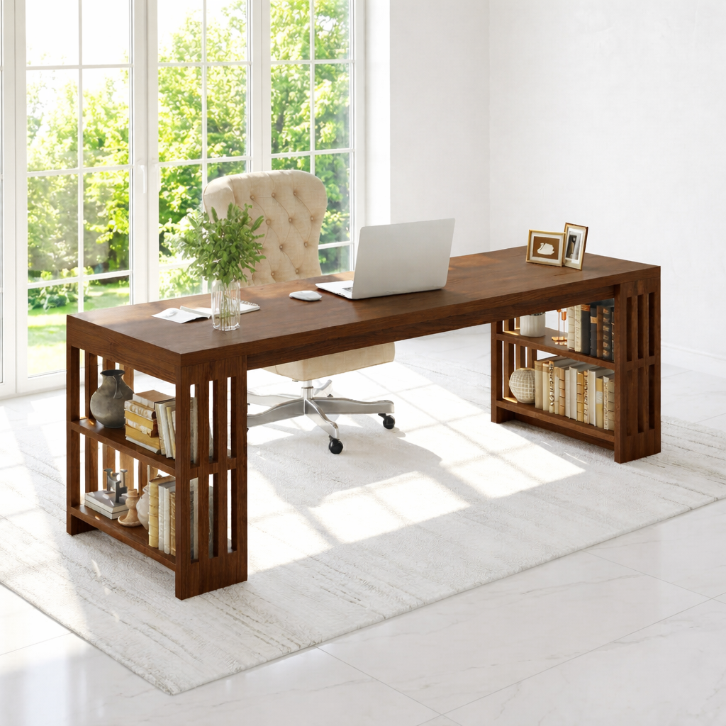 Modern Office Desk with Storage Shelves Large Writing Computer Desk Home Workspace