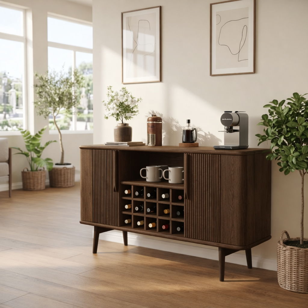 Modern Wine Cabinet Buffet with Bottle Storage and Sliding Door Bar Cabinet