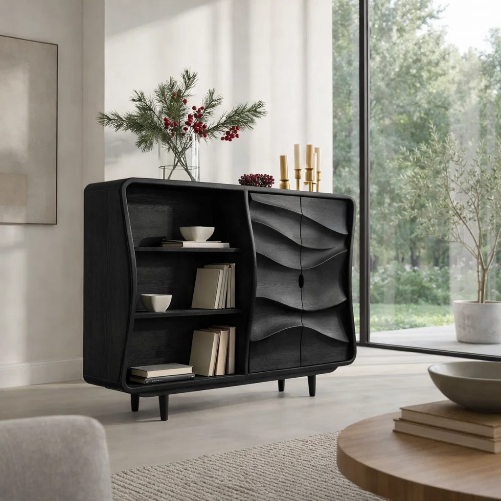 Sculptural Solid Wood Console Sideboard – Organic Modern Walnut Storage Cabinet
