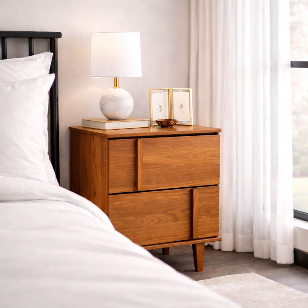 Solid Wood Nightstand with Drawers – Modern Minimalist Bedside Table
