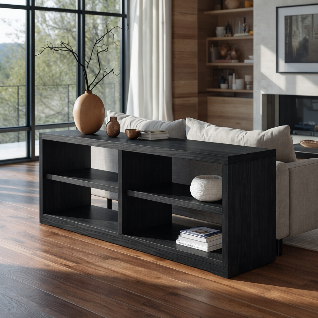 Modern Solid Wood Console Cabinet with Open Shelving – Stylish Living Room Storage