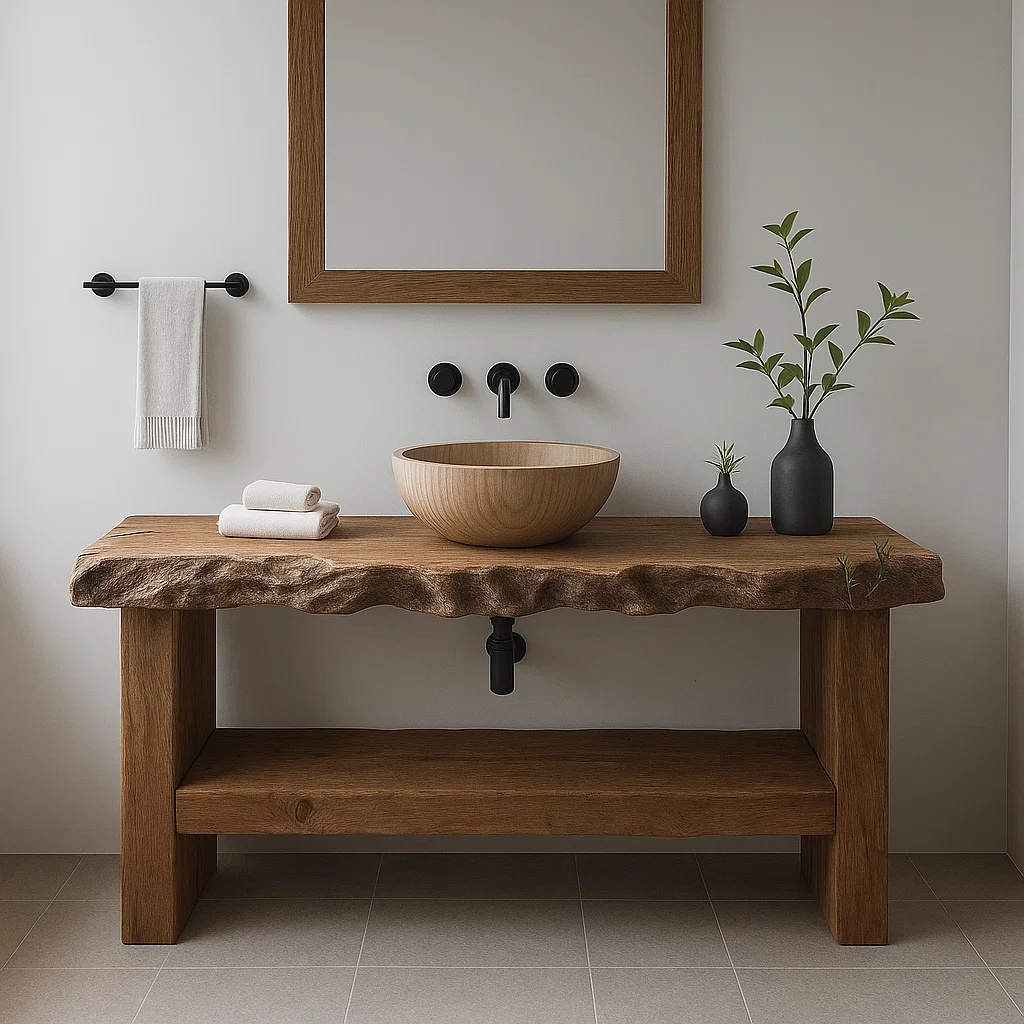 Live Edge Solid Wood Bathroom Vanity – Modern Rustic Wall-Mounted Vanity Sink