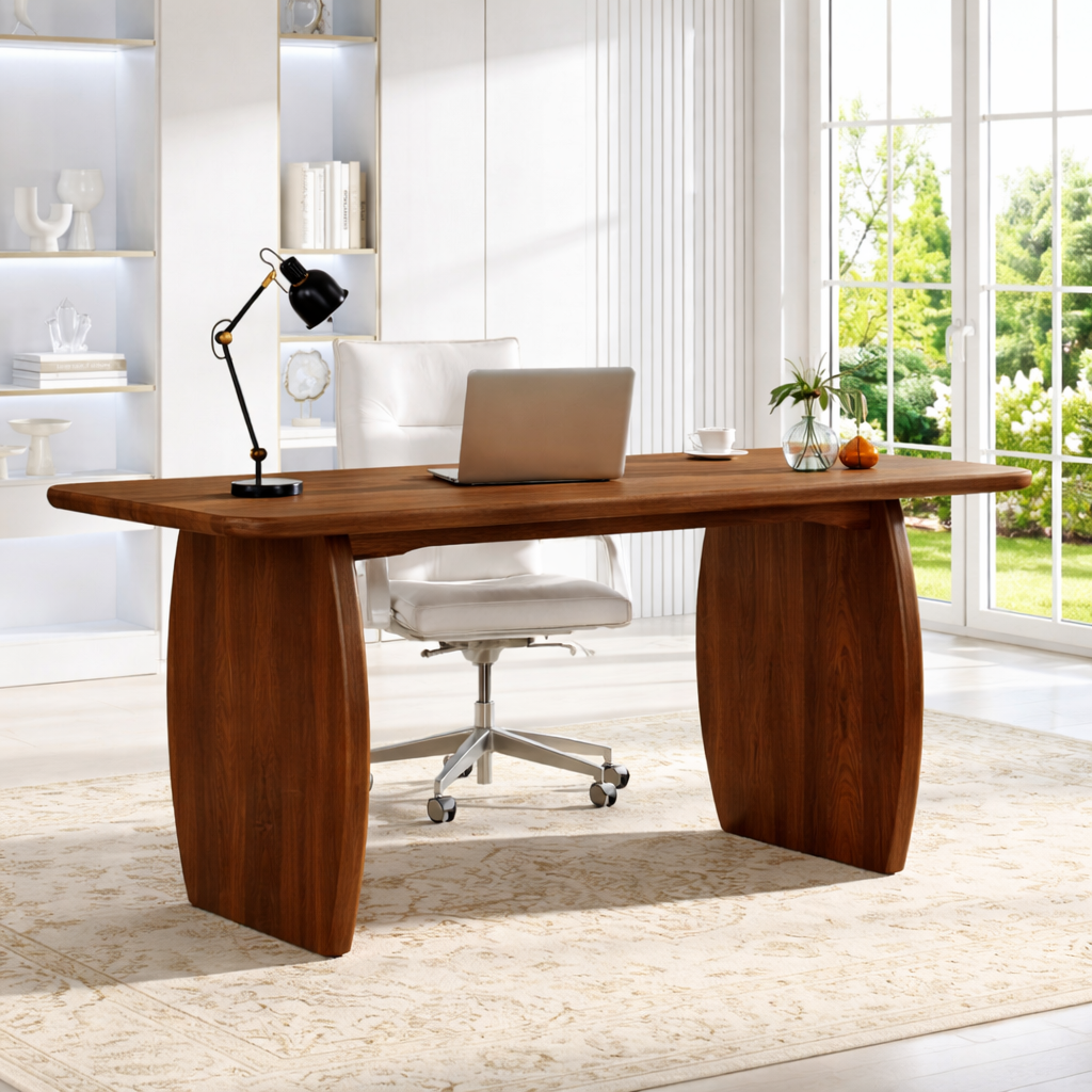 Modern Curved Work Desk with Sculptural Base Large Home Office Writing Table
