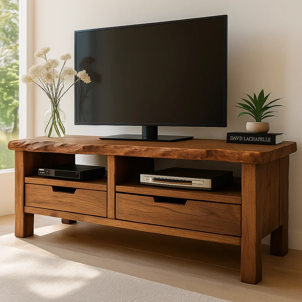 Solid Wood TV Stand with Drawers and Open Shelf Rustic Entertainment Center