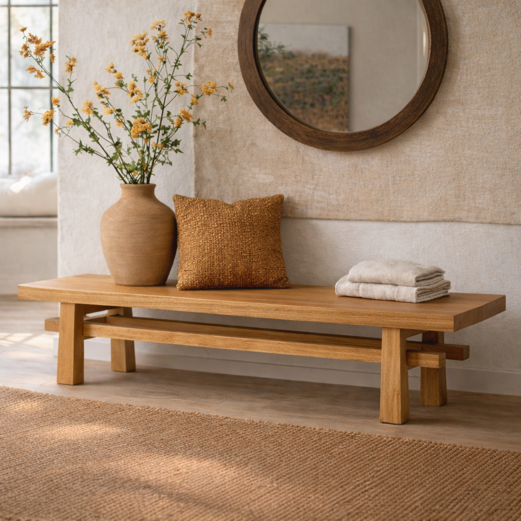 Rustic Solid Wood Entryway Bench, Farmhouse Hallway Seating