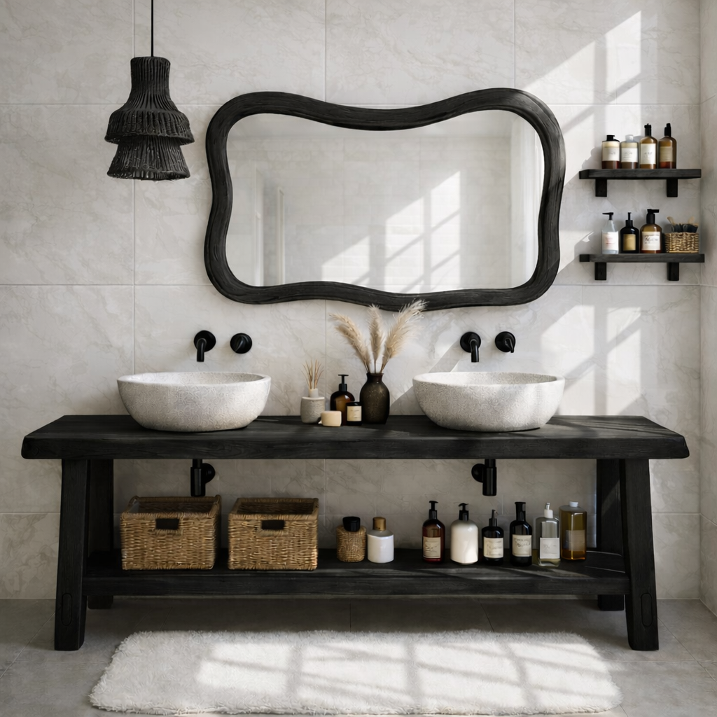 Rustic Double Bathroom Vanity Cabinet With Open Shelf Wood Vanity Base Console