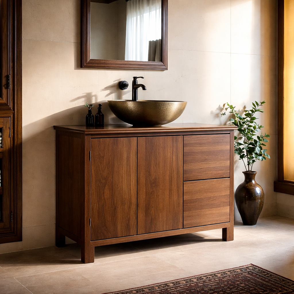 Solid Wood Bathroom Vanity Cabinet with Storage Drawers & Doors for Modern Bathroom