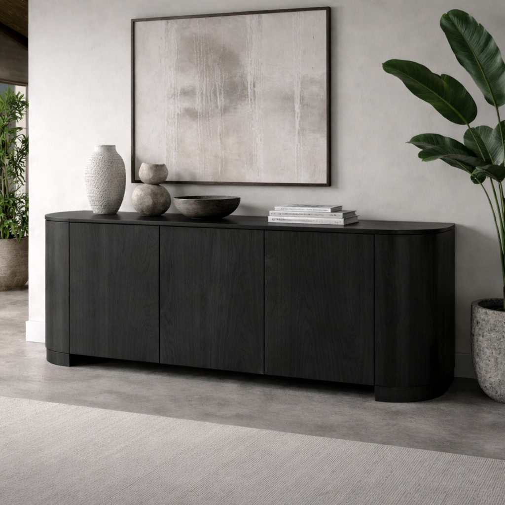 Modern Solid Wood Console Cabinet with Curved Edges and Hidden Storage