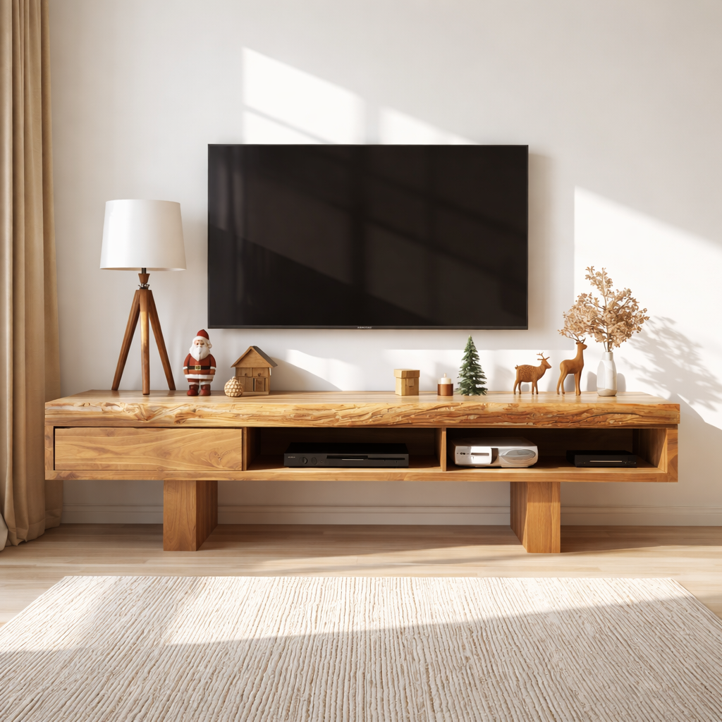 Live Edge Solid Wood TV Stand Modern Media Console Rustic Entertainment Center Storage
