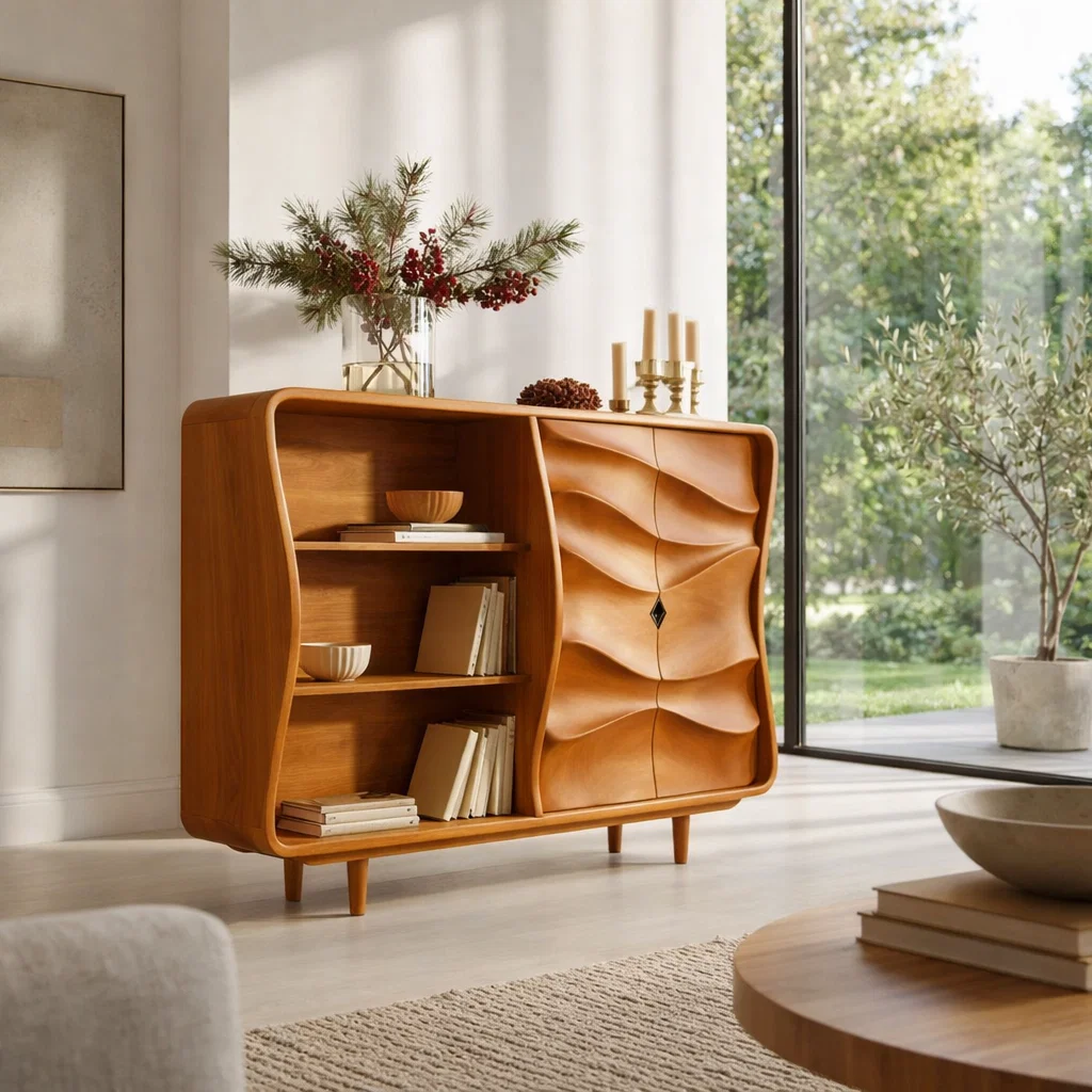 Sculptural Solid Wood Console Sideboard – Organic Modern Walnut Storage Cabinet