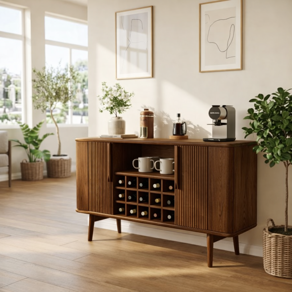 Modern Wine Cabinet Buffet with Bottle Storage and Sliding Door Bar Cabinet
