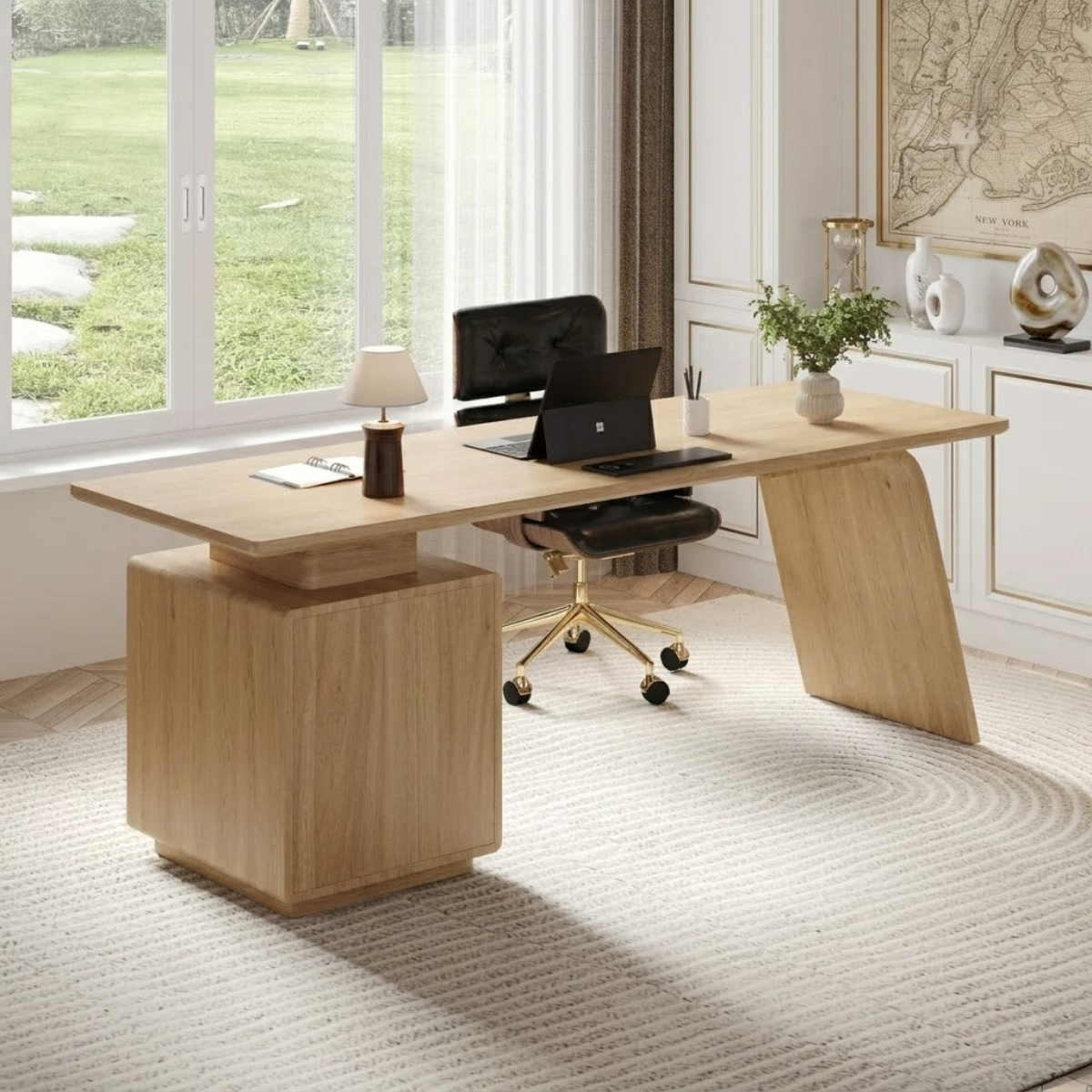Stylish Modern Desk with Unique Support Base for Home Office
