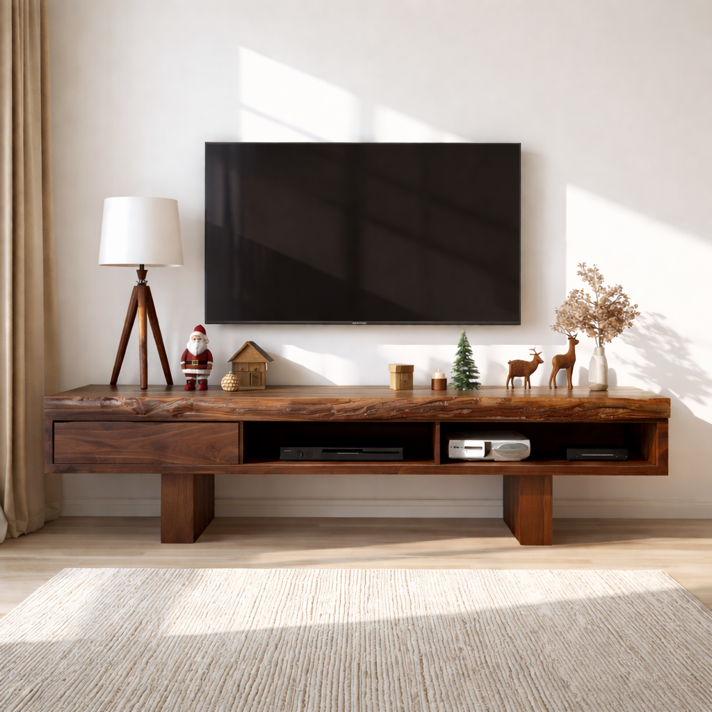 Live Edge Solid Wood TV Stand Modern Media Console Rustic Entertainment Center Storage