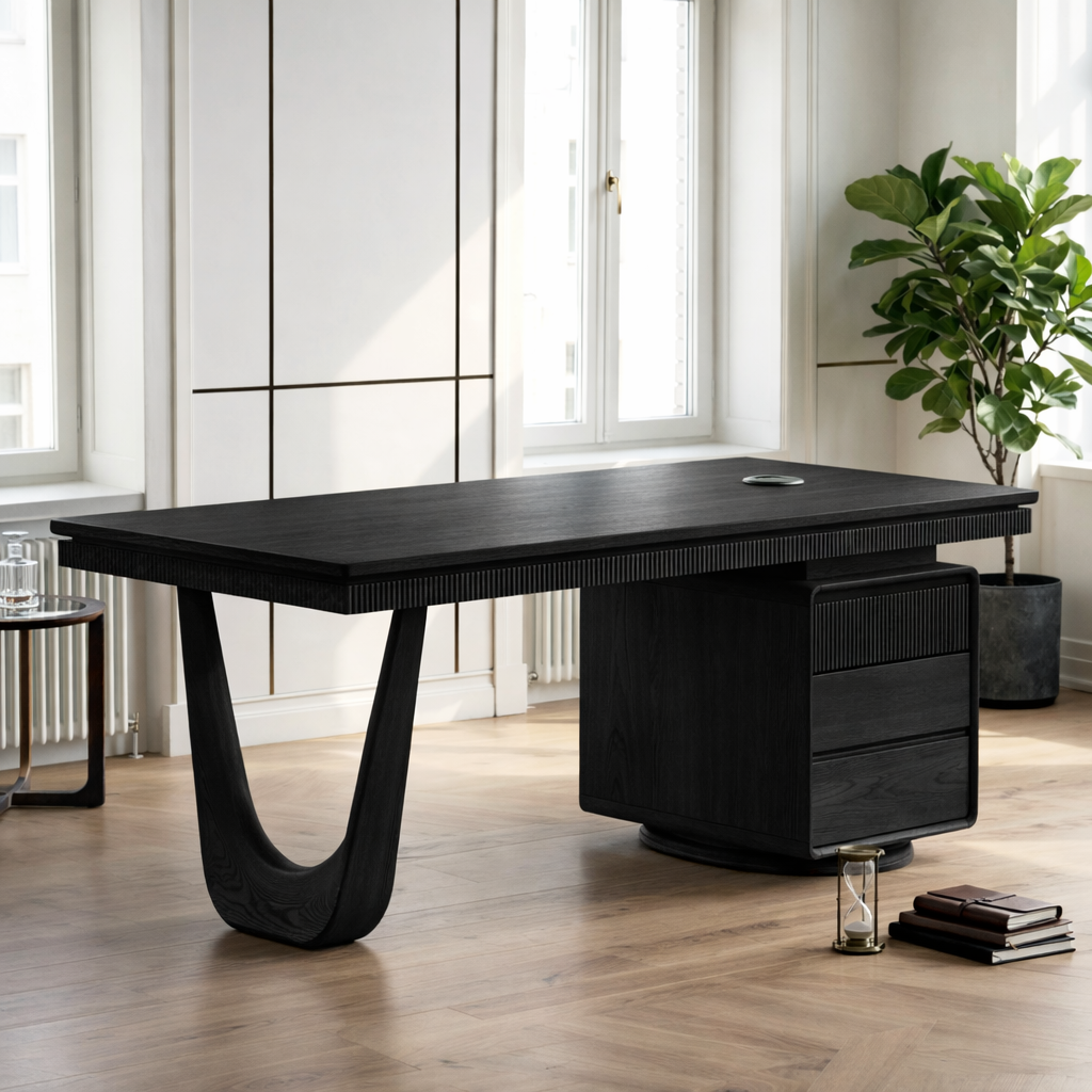 Stylish Executive Desk with Unique Curved Legs and Storage
