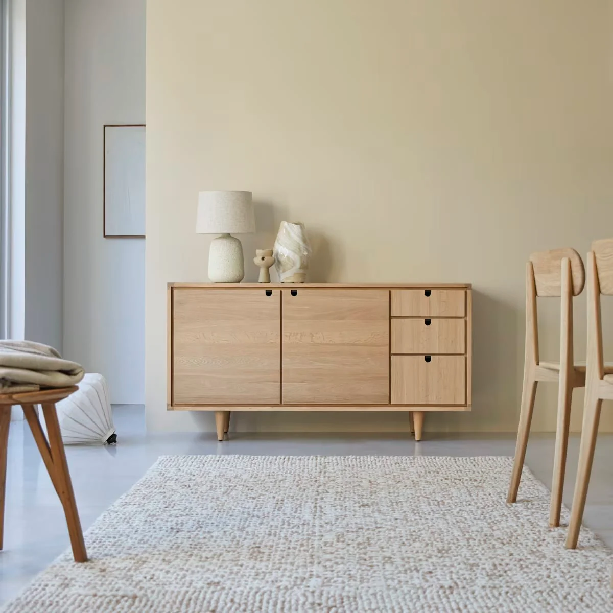 Solid Wood Sideboard Cabinet with Doors & Drawers – Minimalist Storage