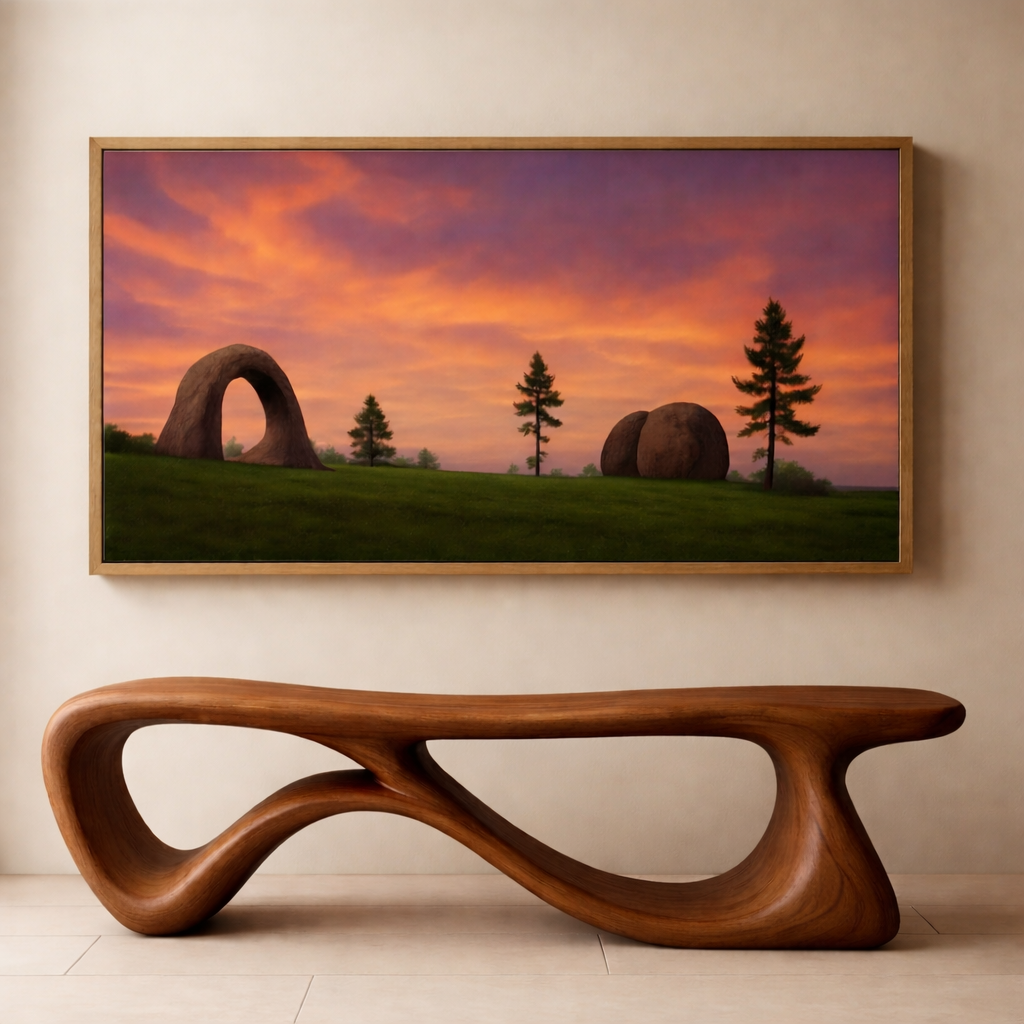Sculptural Solid Wood Bench – Contemporary Organic Design Wooden Bench