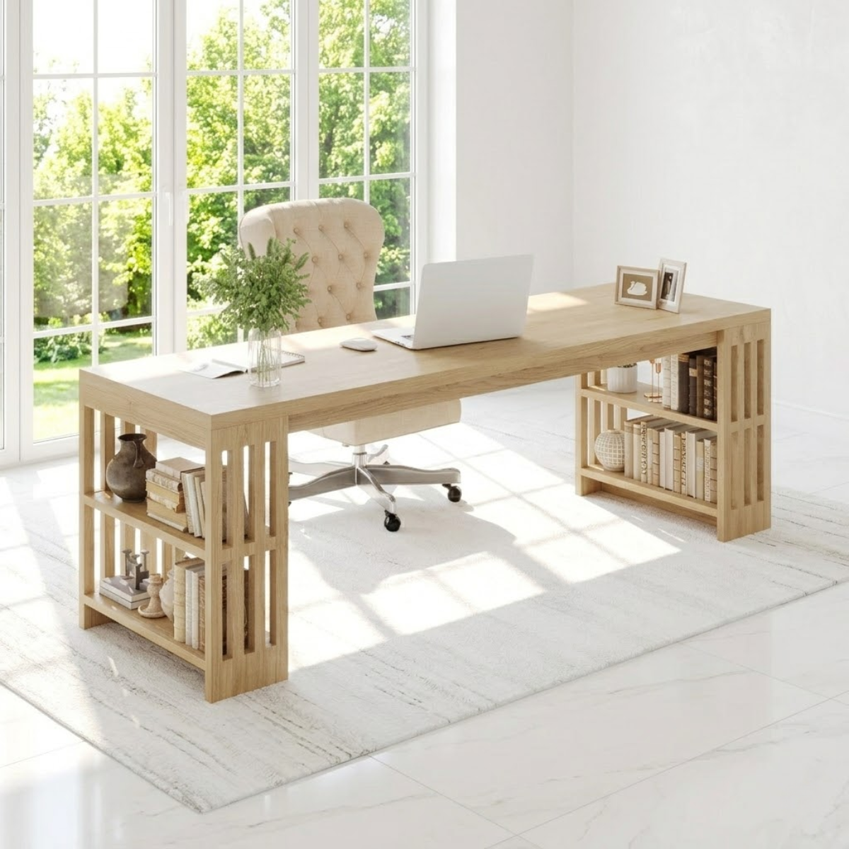 Modern Office Desk with Storage Shelves Large Writing Computer Desk Home Workspace