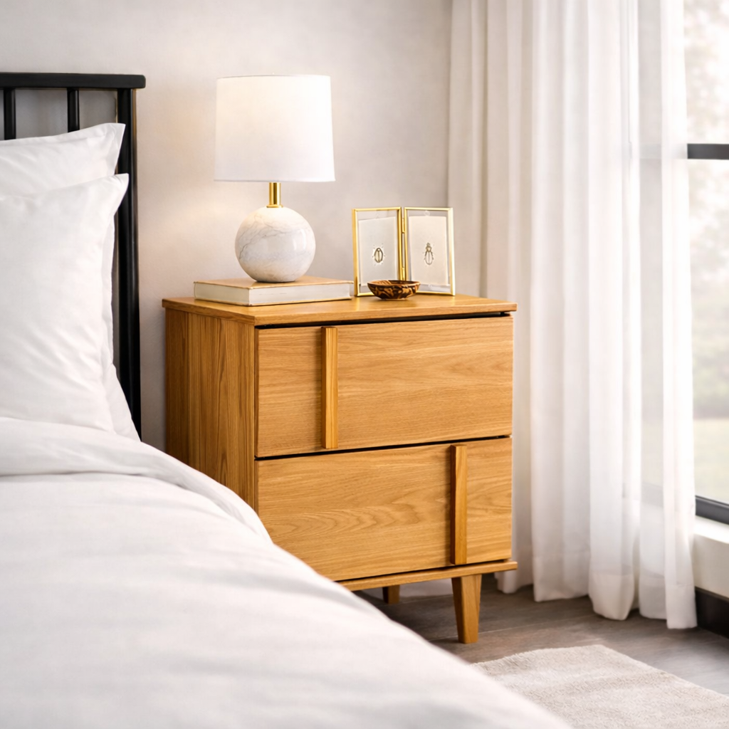 Solid Wood Nightstand with Drawers – Modern Minimalist Bedside Table