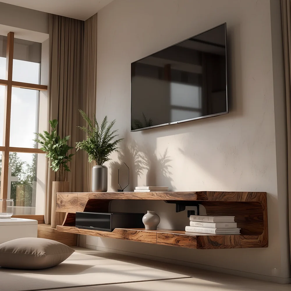 Solid Wood Floating TV Stand Modern Wall Mounted Media Console Shelf