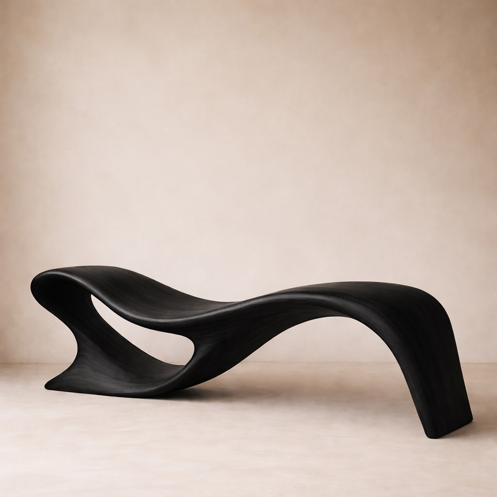 Modern Organic Solid Wood Bench – Artistic Curved Wooden Seating Bench