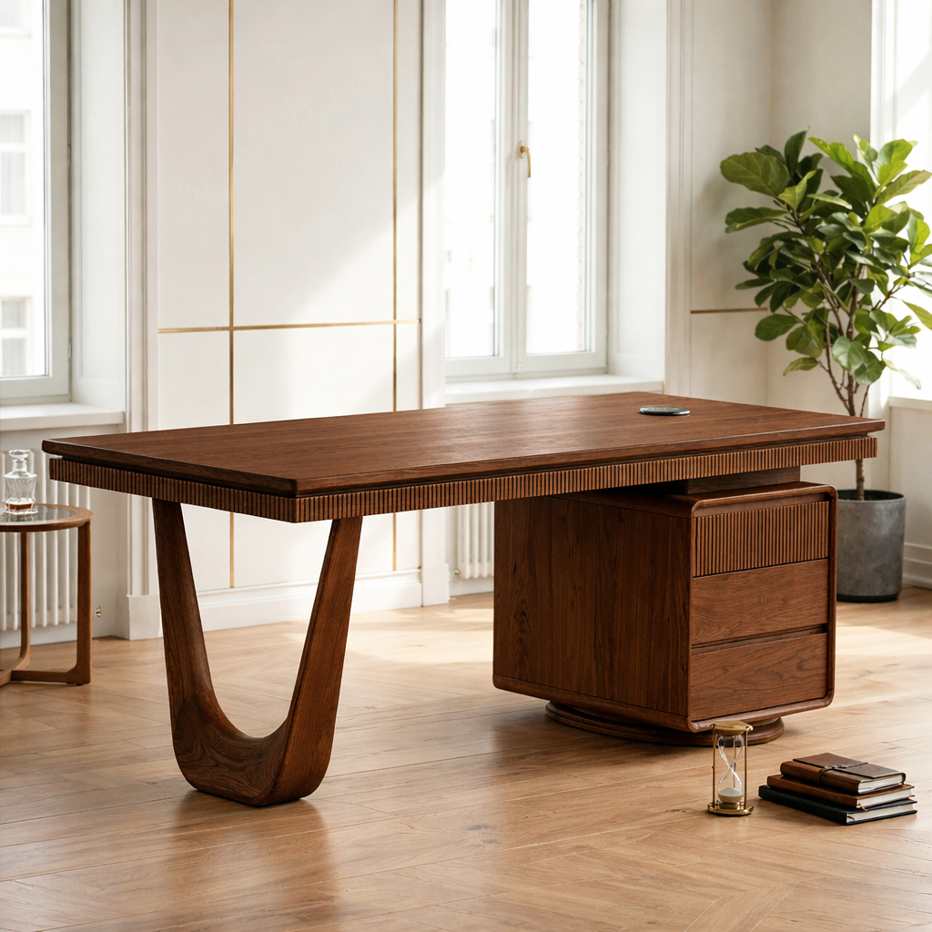Stylish Executive Desk with Unique Curved Legs and Storage