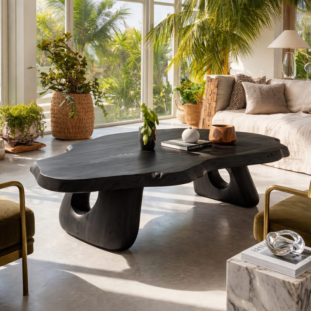 Organic Wooden Coffee Table with Unique Sculptural Base