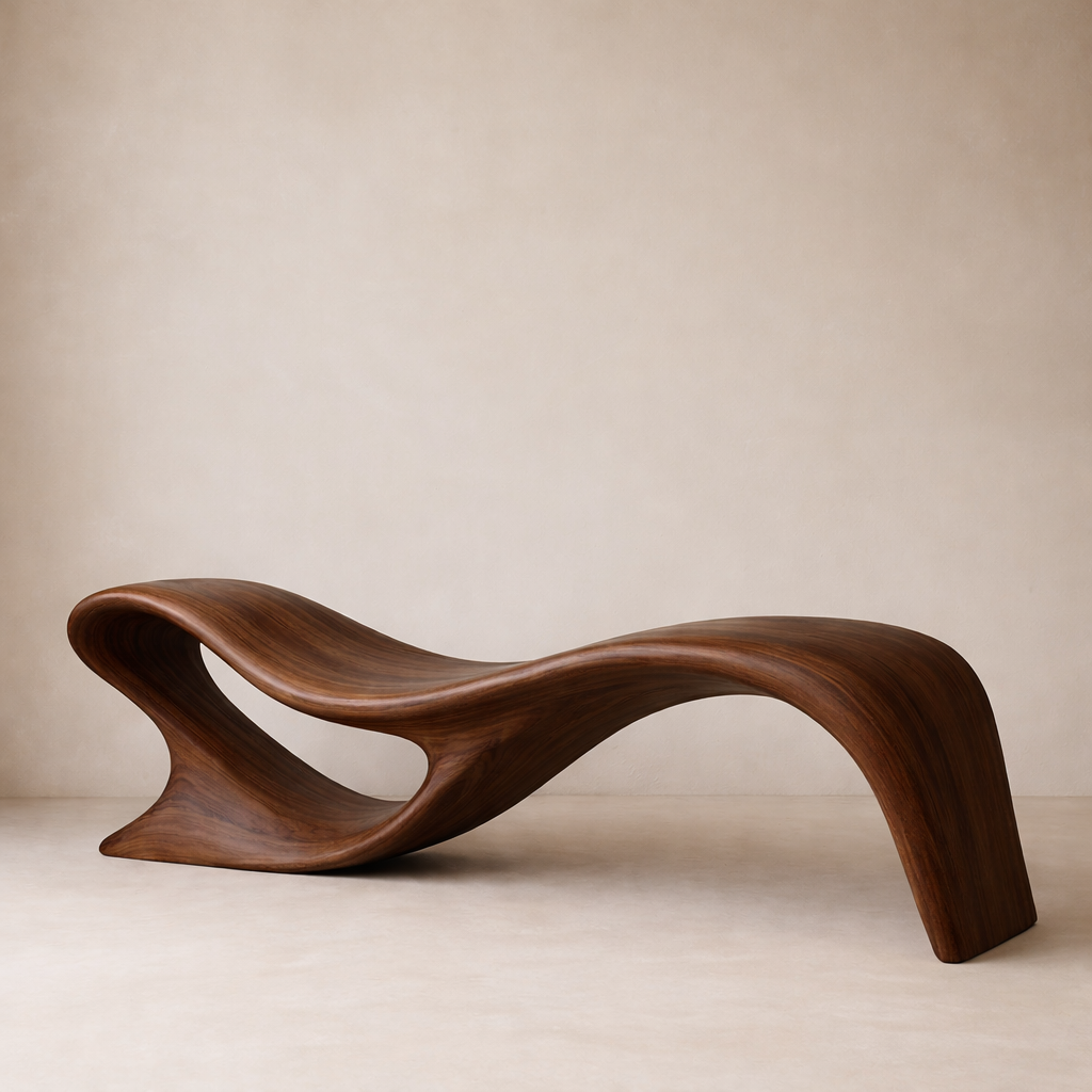 Modern Organic Solid Wood Bench – Artistic Curved Wooden Seating Bench