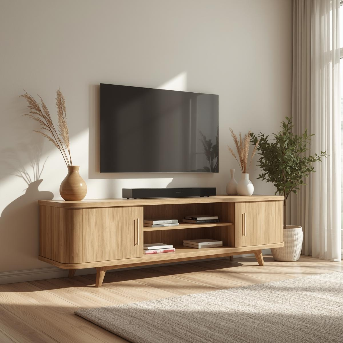 Mid Century Solid Wood TV Stand Modern Media Console Long Entertainment Center Cabinet