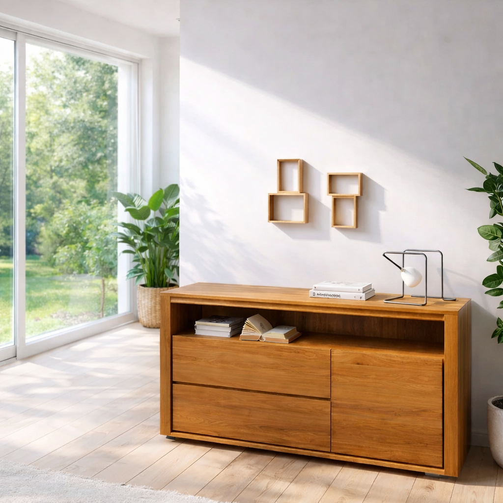 Modern Sideboard Cabinet with Drawers and Open Shelf